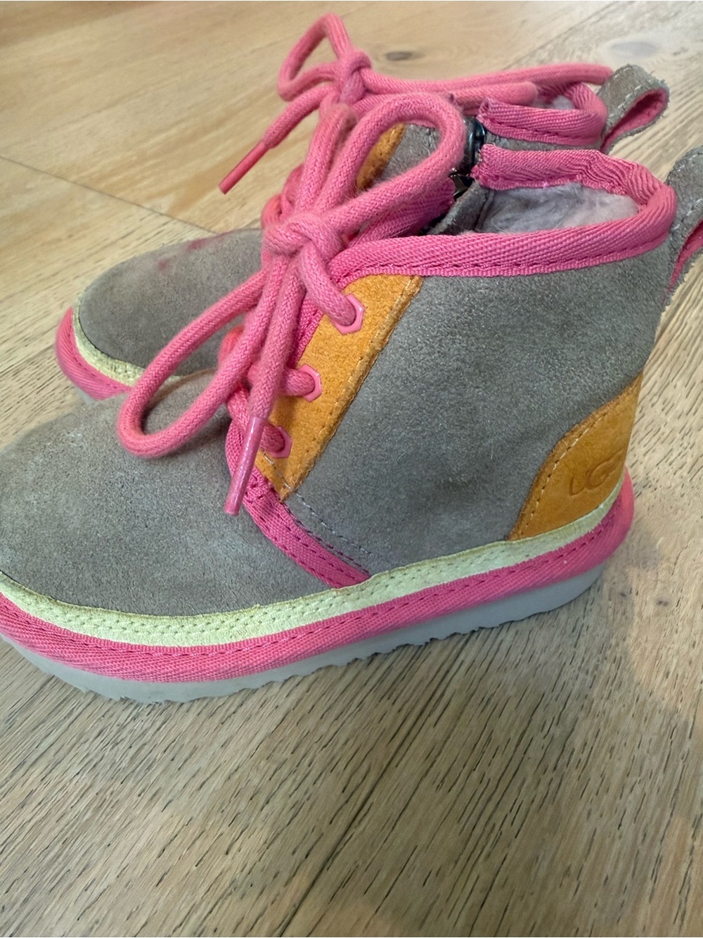 Toddler Ugg Boots in Gray with Pink Trim